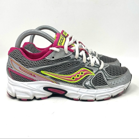 Saucony Cohesion 6‎ Running Shoe Grey Pink Neon Womens 6 - Picture 1 of 9